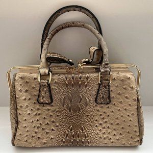 Women's Tan Alligator Skin Leather Top Handle Handbag Purse with Removable Strap